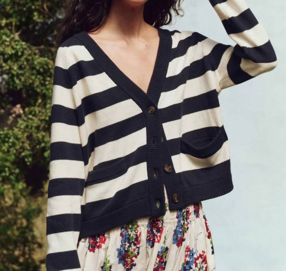 NEW THE GREAT. varsity cardigan in navy range stripe